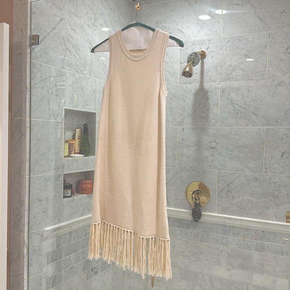 Sincerely Jules Fringe knit ivory fall sleeveless dress - S - Picture 1 of 4